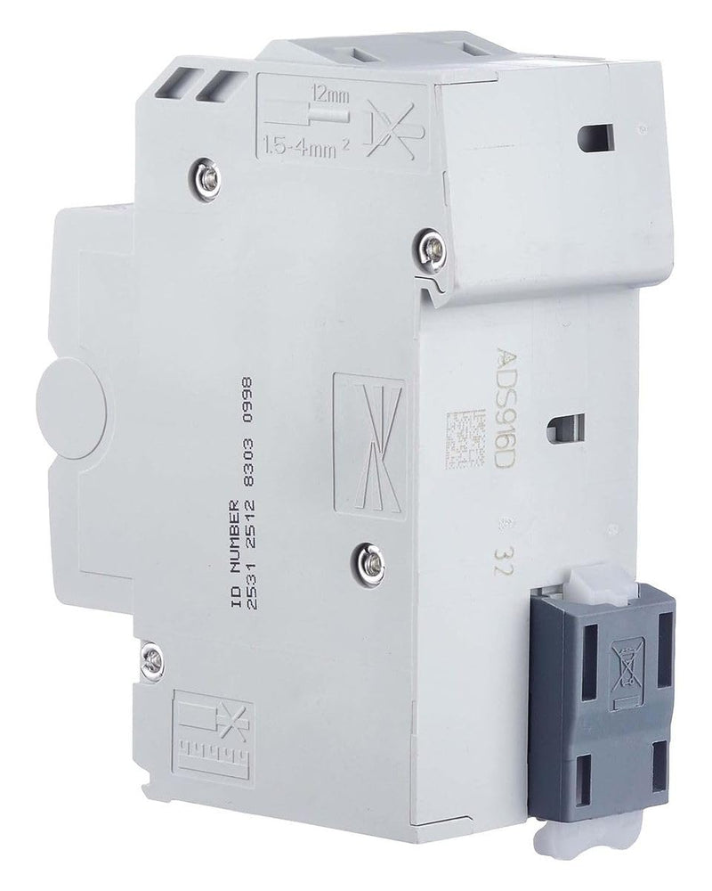 [Australia - AusPower] - Hager ADS916D Residual Current Circuit Breaker B 16A 30mA 2-Pin 1-Pin Protected Single 