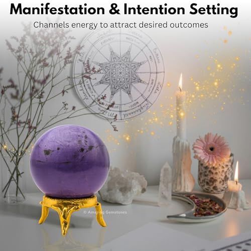 Amazing Gemstone Stichtite Crystal Ball with Stand - 1.5 Inches Crystal Sphere Meditation Balls for Witchcraft and Decorative Balls