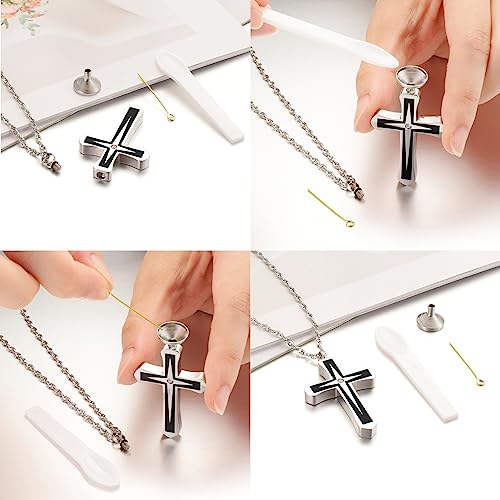 XIUDA Cross Urn Necklaces for Ashes Crystal Cremation Pendant Urns for Human Ashes Memorial Keepsake Cremation Jewelry for Men Women Silver