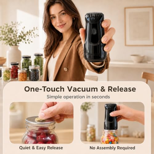 UnicornGlasgow Electric Mason Jar Vacuum Sealer Kit, Automatic Cordless Jar Sealer with 10 Lids, One-Touch Food Saver for Wide & Regular Mouth Jars, Homesteading & Meal Prep