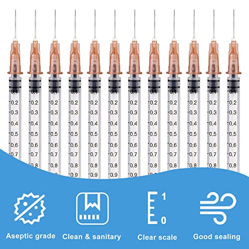 100 Pieces Syringes, Vegena 1 ml Syringe Set, Plastic Tube Syringes with Needle, Disposable Syringes, Small Dosing Syringe, Liquid Syringe, Independent Seal Packaging, Disposable Syringes