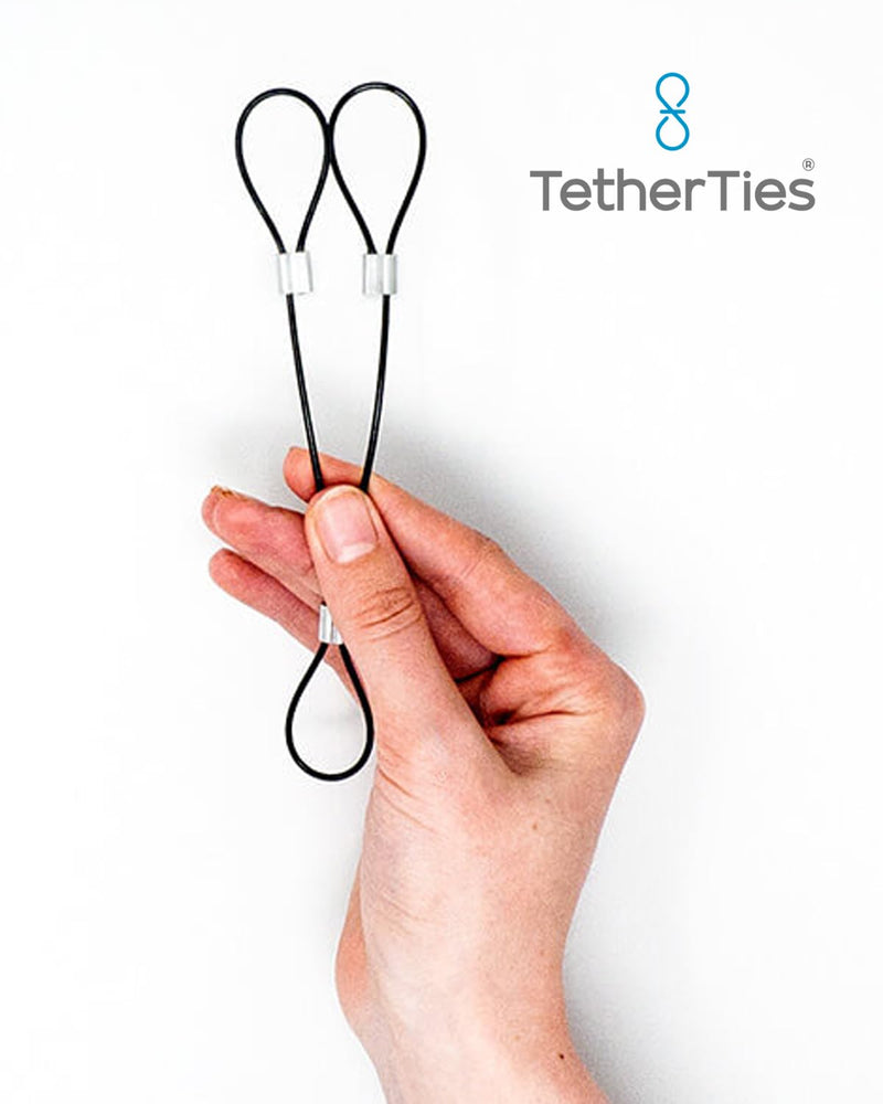 [Australia - AusPower] - Multi-Adapter Cable Tethers Kit - Nylon Coated Stainless Steel Wire Tether Cable - Easy Installation - Secure Remote Control Tethers, Adapters, Dongles & More - Free Crimping Tool Black 5 Pack Multi-Adapter TetherTies 