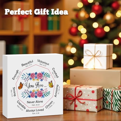 Christian Gifts for Women Birthday Inspirational Religious Gifts for Women Catholic Spiritual Gifts for Friends Family Colleague Christian Wooden Box Sign for Home Office Shelf Desk Table Decor