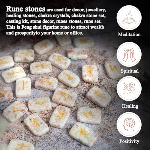 Crocon Sunstone Rune Stones Set 25 pcs Rectangle Shape with Elder Futhark #02 Sunstone Rune