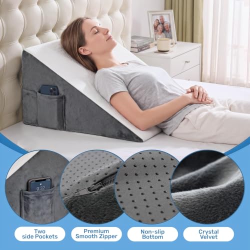 puredown® 12" Bed Wedge Pillow, Cooling Wedge Pillows for Headboard, Pillow Wedge for Nighttime Acid Reflux, Lumbar & Back Support, Leg Elevation Therapy, Snore Reduction Aid.White White 24*24*12 Inch