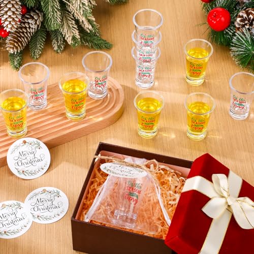 Roshtia Christmas Party Favors Acrylic Xmas Shot Glasses 1.2 oz, 30 Sets