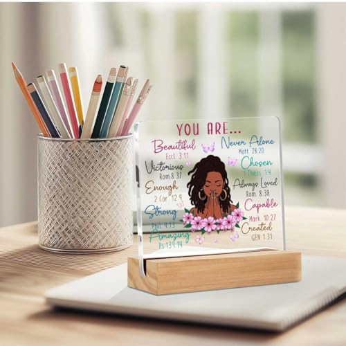 Christian Gifts for Women, Inspirational Quotes Acrylic Decor Sign, Religious Gifts for Mom Friends Coworker Sister, Bible Verse Desk Gadgets Table Top Cubicle Decor Accessories Multicolour 02332