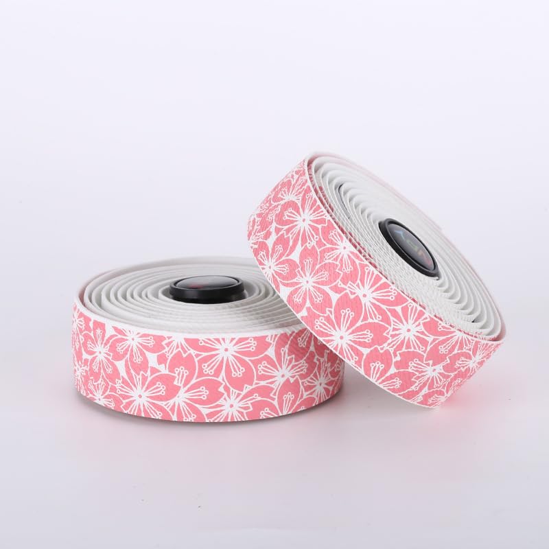 Shock-Absorbing Bike Handlebar Tape - PU+EVA Foam Grip with Waterproof Texture & 3M Adhesive for Road Bikes, MTB, Gravel (White Pink, Non-Slip Easy Install) White Pink
