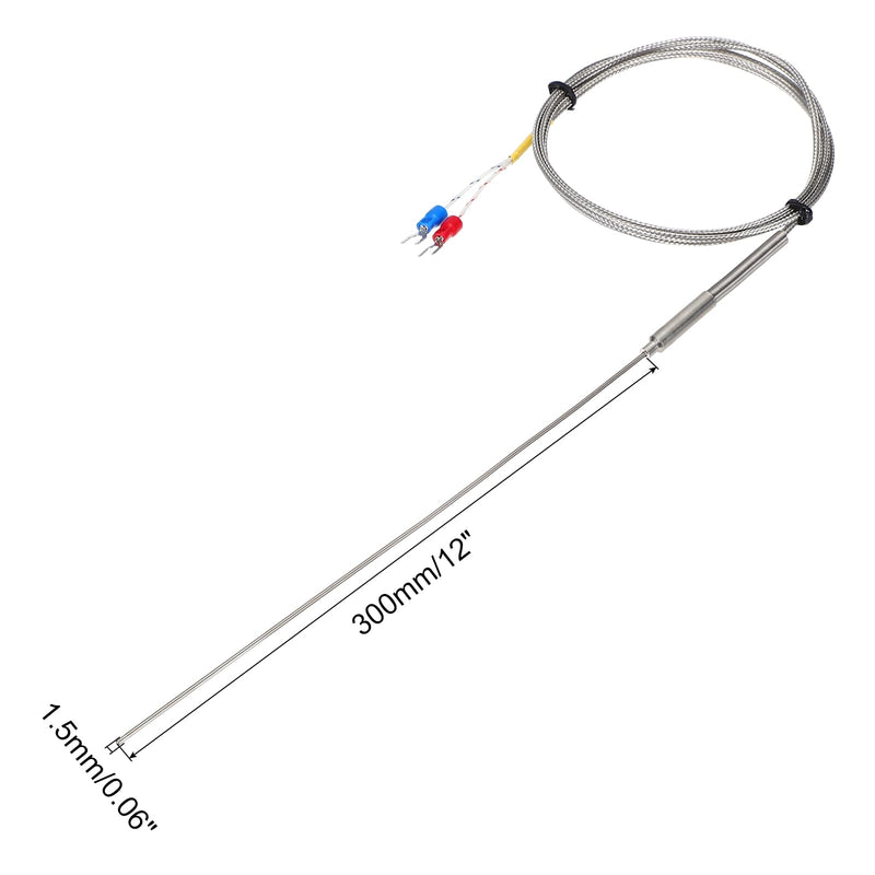 [Australia - AusPower] - MECCANIXITY K Type Thermocouple Temperature Sensor Probe 1.5x200mm 4.9ft Wire 0 to 1100°C(32 to 2012°F) Stainless Steel 