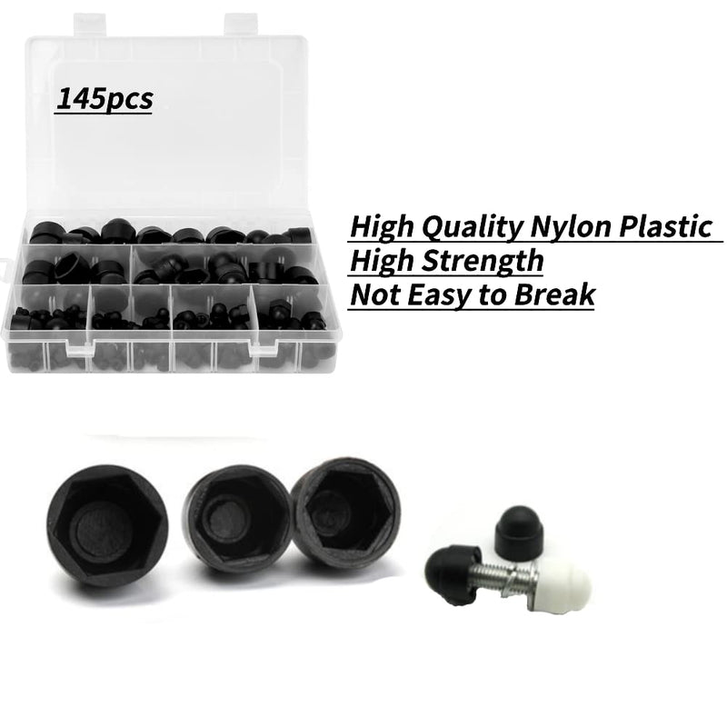[Australia - AusPower] - Rubber End Caps, Bolts Cap, Hex Nut Dome Cover 145pcs Black Rubber Hex Nut Cover Bolts Protection Cap Rubber Nut Cover M4 M5 M6 M8 M10 M12 Hardware Fasteners Plastic Nut Caps 