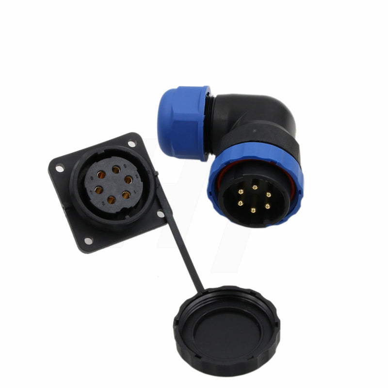 [Australia - AusPower] - HE29 6 Pin Power Waterproof Connector 25A, Quick Disconnect Male Female Right Angle Wire Plug Panel Mount Socket, Outdoor Marine Electrical Circular Solder 6 pin 25A 
