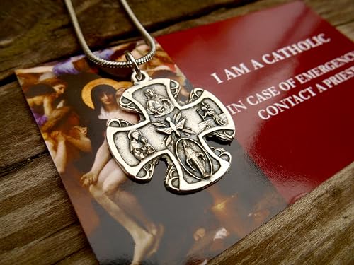 5 Way Crucifix Catholic Cross, Large 1", 18" Stainless Steel Snake Chain