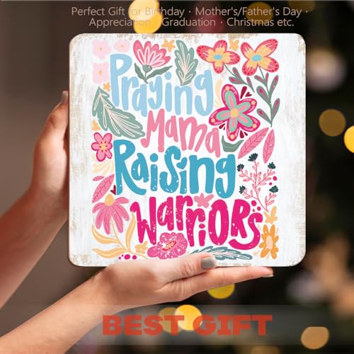 Inspirational Christian Religious Mama Mom Gifts Rustic Mothers Day Birthday Gifts for Women Mommy Motivational Desk Decor Decorative Wood Sign Plaque with Wooden Stand for Home Bedroom Table Shelf Pray Mama
