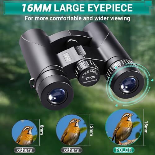 POLDR 12x25 Compact Binoculars for Adults, High Powered Waterproof