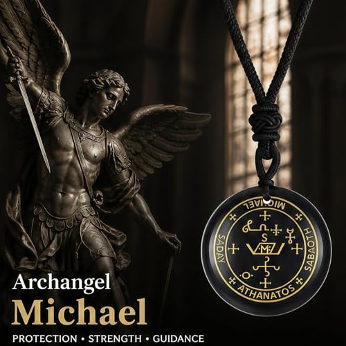 Archangel Michael Necklace, Men's Genuine Black Agate Protection Amulet