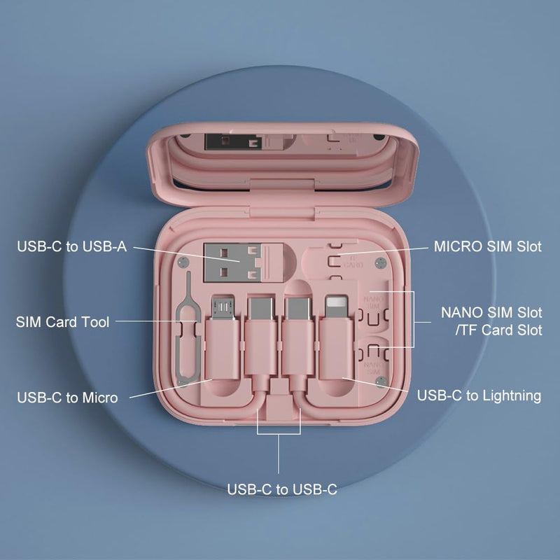 [Australia - AusPower] - USB-C to USB Adapter, USB C to Lighting Cable Box Contains Makeup Mirror/USB C Cable/Micro USB to USB C/USB A to USB C, Cell Phone OTG Adapters for iPhone 14/15, Google Pixel, Samsung Galaxy… Pink 