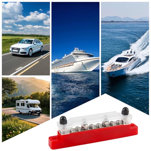 Busbar 12V-48V DC Clamp Rail (Red and Black) Pack of 2 | Distributor Block Terminal Block 150A with Cover 6 x M4 & 4 x M6 Terminal Bolts for Car Truck Yacht Boat