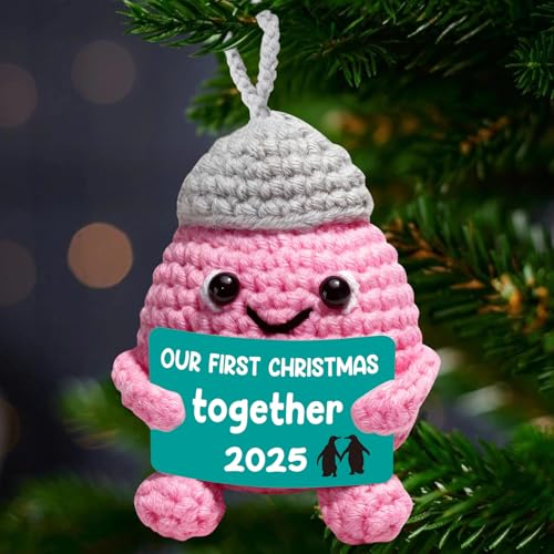 Mini Handmade Crochet Christmas Ornament 2025 – God Blessed Christian Keepsake for Couples, Religious Holiday Tree Decoration, Engagement or Wedding Gift, Romantic Faith Inspired Home Accent