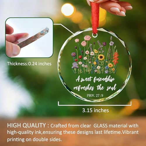 Best Friends Ornaments - Christian Friendship Gifts for Women - Inspirational Religious Bible Verse Proverbs 27:9 - A Sweet Friendship Refreshes The Soul Scripture - Cute Floral Gift for Friend BFF