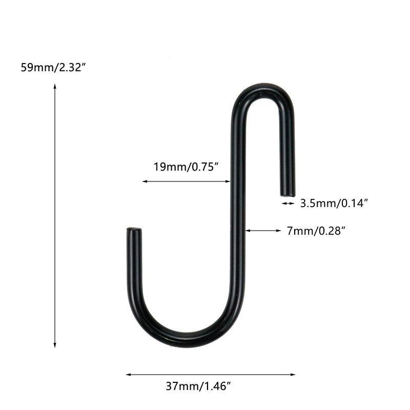 [Australia - AusPower] - 12Pcs Universal S Hooks 2 Inch Length Carbon Steel Black S-Hooks for Hanging,Black 