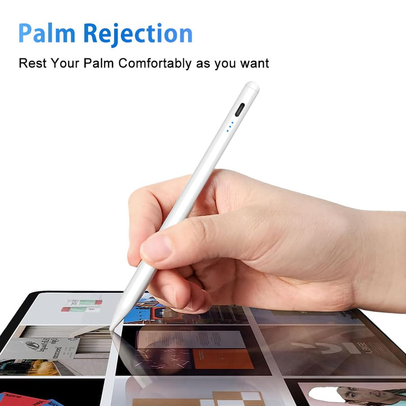 [Australia - AusPower] - Stylus Pen for iPad, 5min Fast Charge Pencil for iPad/Pro/Air/Min 2018-2024, Pen for iPad with Tilt Sensitive& Palm Rejection& Magnetic for Professional Drawing, Writing, Working (White) WHITE 