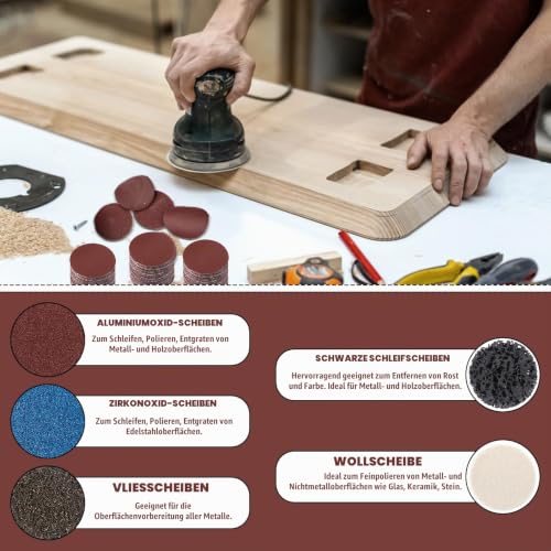 Sanding Discs Set of 300 50 mm | For drills and sanders with 3 mm and 6 mm including 2 inch roll lock sandpaper in 36-3000 grit (A) a