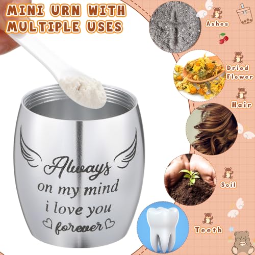 Kenning Cremation Keepsake Urn for Ashes Set, Memorial Bear with Mini Urn & Spoon, Acrylic Heart Memorial Plaque, Angel Wing Bracelet, Sympathy Bereavement Gift for Loss of Loved One or Pet (White) White