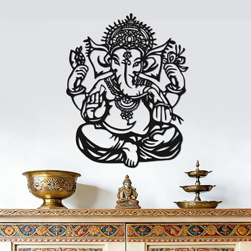 Slickss Ganesha Black Wall Art, Indian Metal Decor for Pooja Room