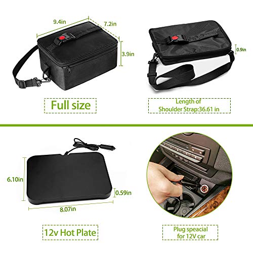 Portable Oven, 12V Car Food Warmer Portable Personal Mini Oven Electric Heated Lunch Box for Meals Reheating & Raw Food Cooking for Road Trip/Camping/Picnic/Family Gathering(Black) Black