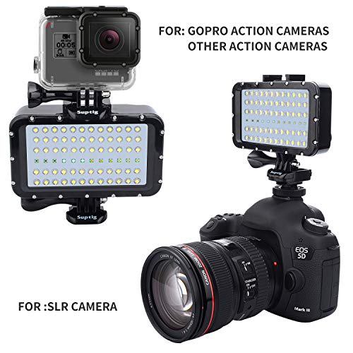 Suptig Video Lighting Dive Light Underwater Lights 72 Led Lights Compatible for Gopro Canon Nikon Pentax Panasonic Sony Samsung SLR Cameras 5 Kinds of Illuminating Colors Waterproof 147ft(45m) Black