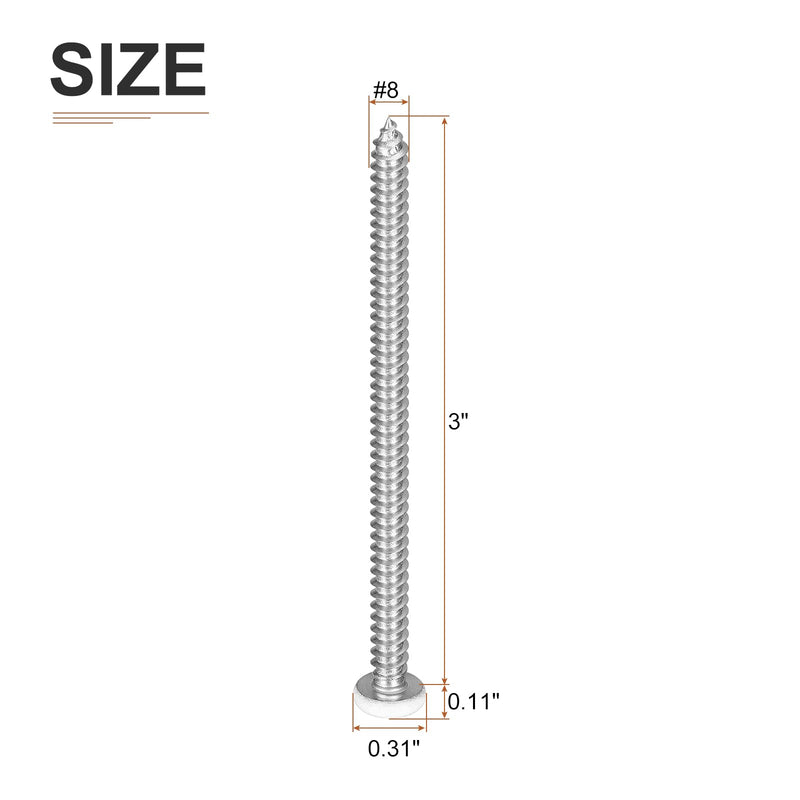 DTGN #8x3 White Screws 100Pack - 304 Stainless Steel Pan Head Phillips Sheet Metal Screw Self-Tapping Screw Wood Screws #8x3"