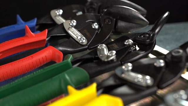 MIDWEST Blackout Aviation Snips, left-cut offset tin snips with ergonomic black handles