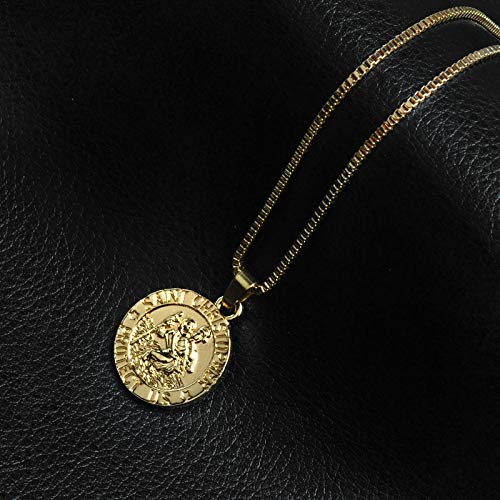 YALLNASL Gold St Christopher Necklace Mens Womens Saint Christopher Pendant Necklace for Men Women Saint Christopher Medal St. Christopher Necklace for BFF Birthday Christmas Gifts
