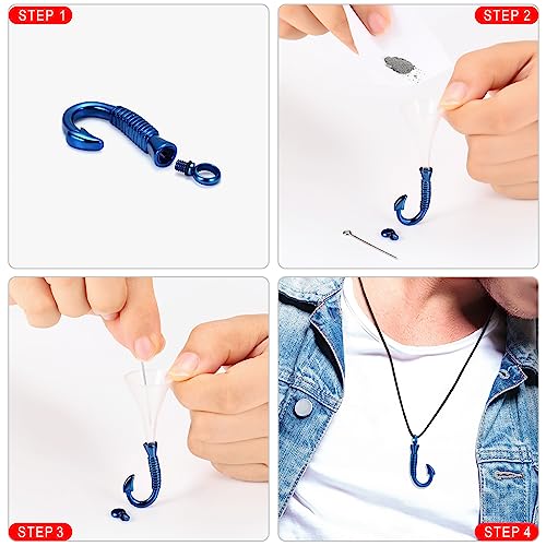 Urn Necklace For Ashes,Fishing Hook Urn Necklace for Ashes Fish Hook Stainless Steel Cremation Jewelry Memorial Pendant Keepsake for Men Blue