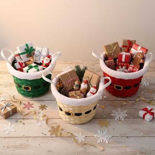 Threehoney 3 Set Christmas Empty Gift Baskets,Fabric Edge,9 x 7 inch 1 Count (Pack of 3) Fabric Edge