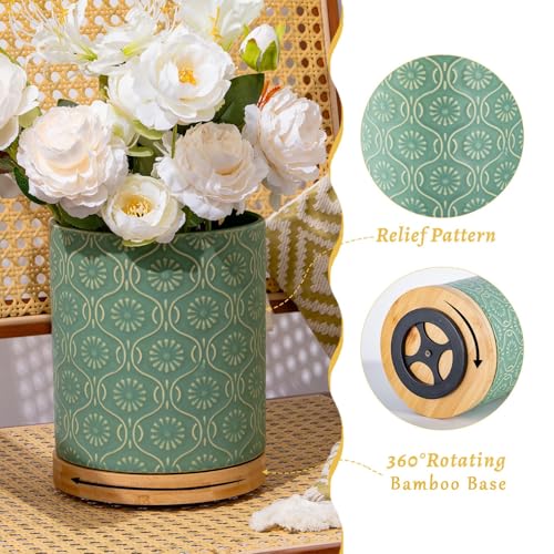 TEATALK Ceramic Canister with Airtight Lid, Cookie & Coffee Canister for Countertop, Food Storage Jar for Sugar, Tea, Matcha, Candy, Coffee Bean Container, Green,7.7"+5.7" Set2-Green