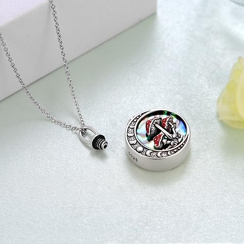 Moon Mushroom Urn Locket Necklace for Ashes Cremation Jewelry,Sterling Silver Magical Red Mushroom Pendant Moon Phase Ashes Keepsake Urns Necklaces with w/Funnel Filler for Women