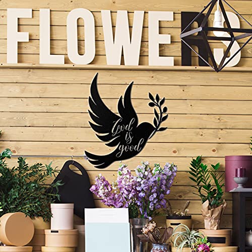 Vivegate Dove of Peace Olive Branch Metal Wall Art – Olive Branches Peace Black Outline White Dove Metal Wall Decor (Medium - 13"X11", God is good) 13"L x 11.5"W