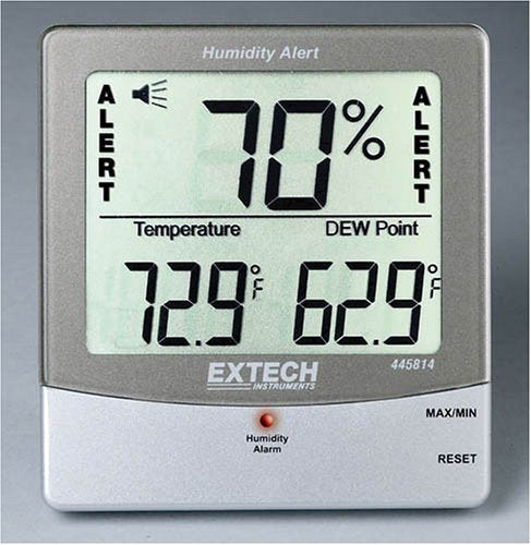 [Australia - AusPower] - Extech 445814 Humidity Alert Hygro-Thermometer with Dew Point - Digital Indoor Humidity Monitor, Programmable Visual and Audible Alarms, Min/Max Memory, Wall Mount or Desktop Stand Stationary Hygro-Thermometer With Alarm 