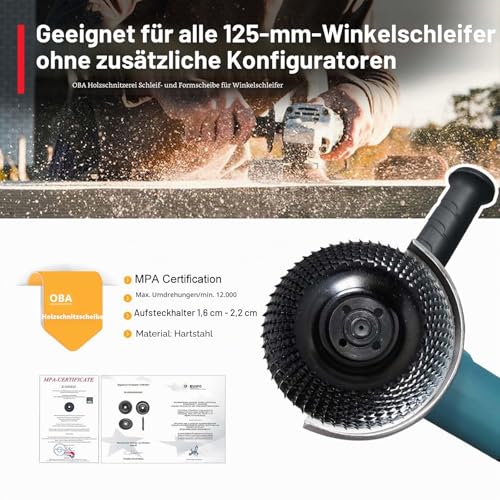OBA Wood Sanding Disc for Angle Grinder 125 mm Wood Carving Disc, Tungsten Carbide Wood Grinding Discs for Shaping Grinding Carving Curved