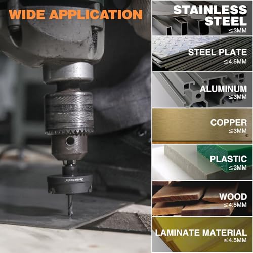 Jerax Tools 2-1/8 inch tungsten carbide tipped TCT hole saw with tri-flat shank and oxided coating