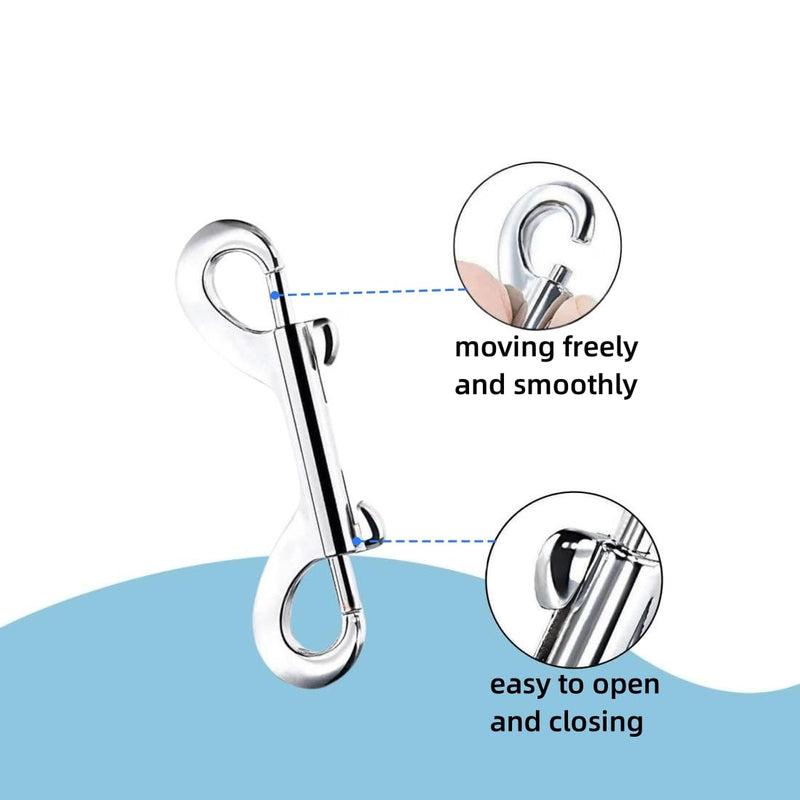 [Australia - AusPower] - 2 PCS Double Ended Snaps, 4 Inch Zinc Alloy Trigger Metal Clip, Silver Double Ended Snap Hooks for Pet Dog Leash, Key Holder, Carabiner, Home, Farm. 