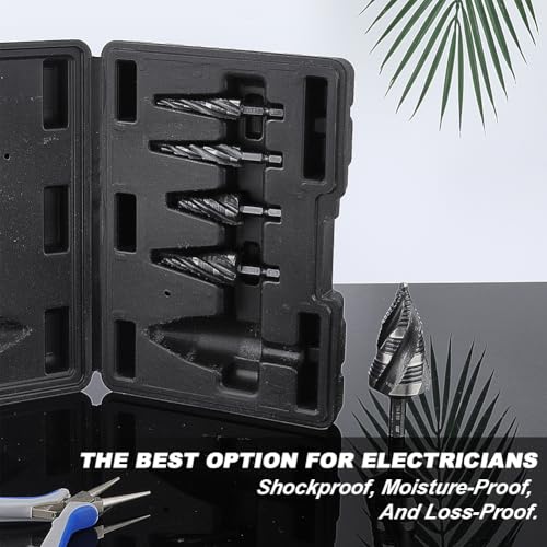 WHIMSTITCH 5-piece HSS step drill bit set for metal, covering 59 sizes from 1/8 to 1-3/8 inches