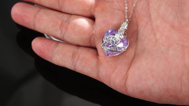 YFN Elephant Heart Crystal Urn Necklace for Ashes Cremation Jewelry Sterling Silver with Crystal Jewelry Gifts for Women Purple Pink