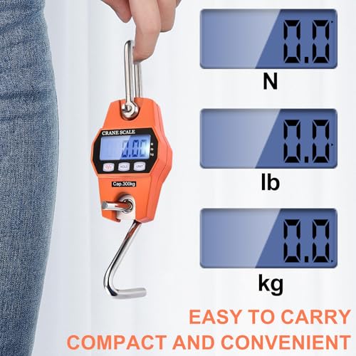 Digital Hanging Scale, 300 kg Mini Portable Scales with Hooks, LCD Display Suitcase Scales Digital with Hooks, Luggage Scales Support Load Scale, Spring Scales for Suitcases, Fishing, Hunting