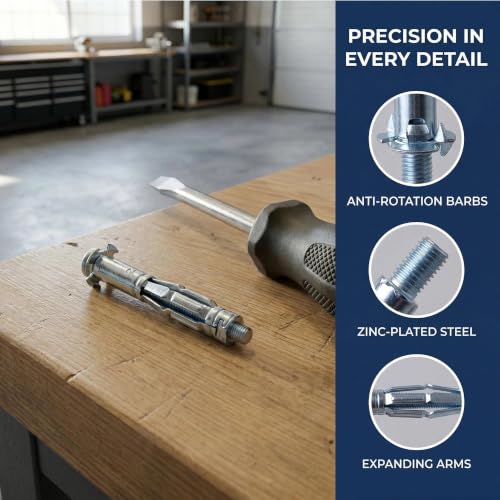 RiseDirectly M5-65 zinc-plated steel molly bolts, hollow-wall anchors for drywall, plaster, tile, and cavity walls