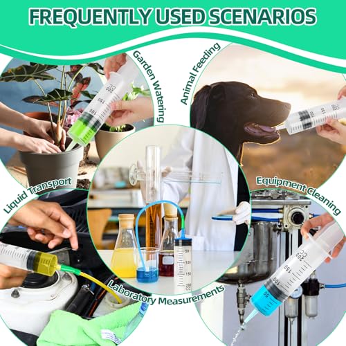 Pack of 3 Syringes 200 ml, Syringe with Hose 30 cm, Plastic Syringe, Reusable Large Syringe, Dosing Syringe for Industrial Use, Scientific Laboratory Experiments