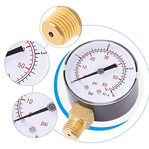 Tyenaza Pressure Gauge Water Pressure Gauge 0-4bar/0-60psi NPT Pressure Tester 1/4 Inch NPT Side Mounting Pipe Thread
