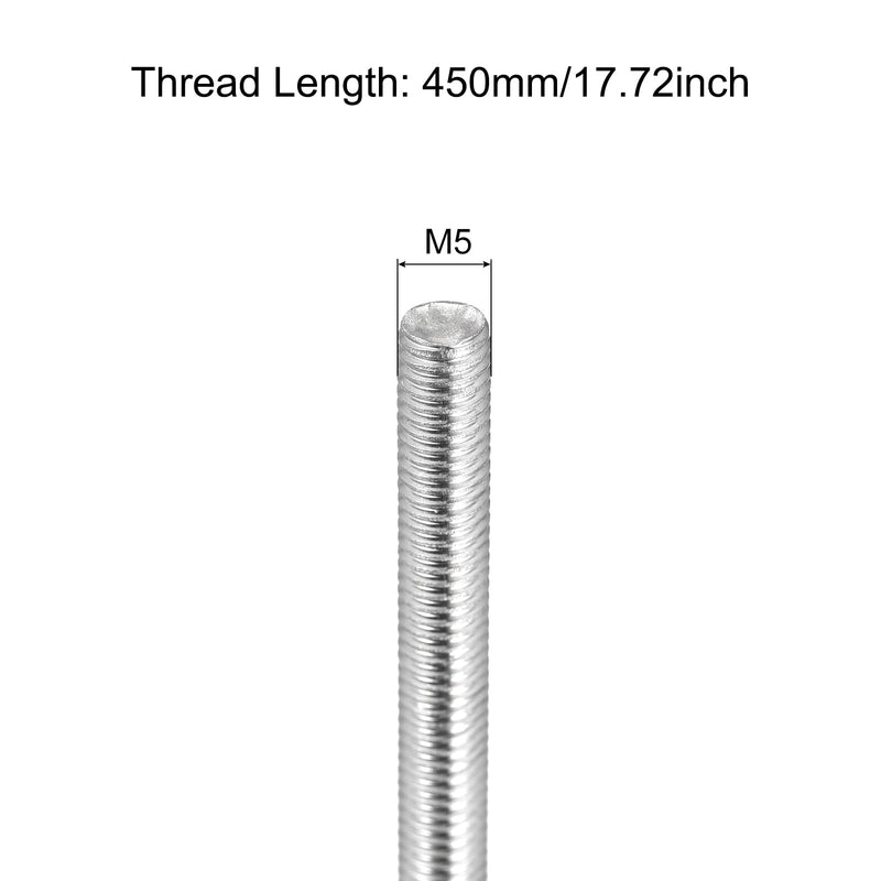 MECCANIXITY Fully Threaded Rod M5 x 450mm 0.8mm Thread Pitch 304 Stainless Steel Right Hand Threaded Rods Bar Studs 4 Pack