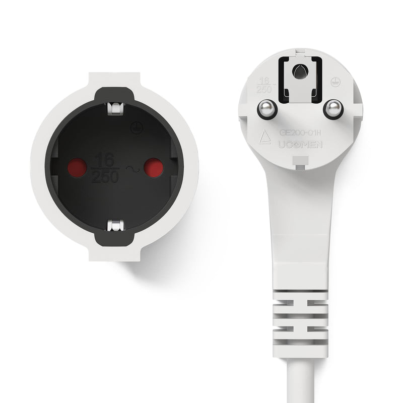 hb-digital 5 m Power Extension Cable with Angled Flat Plug CEE 7/7 to Protective Contact Coupling CEE 7/3 - H05VV-F 3 x 1.5 mm² - IP22 - White